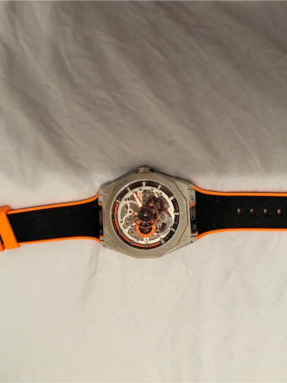 Noda Men's Skeleton Sport Watch in Black and Orange. New without tags.